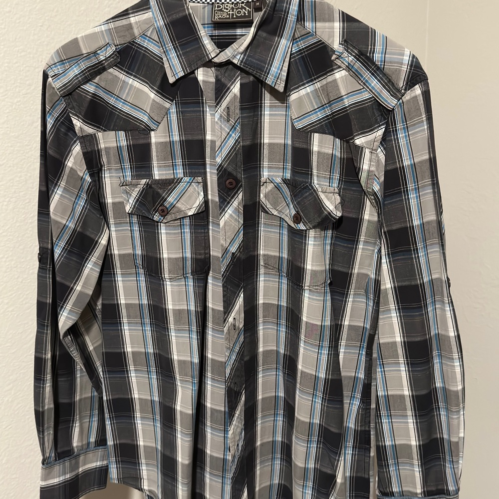 Distortion Custom Rags Dress Shirt 100% Cotton Long Sleeve size medium